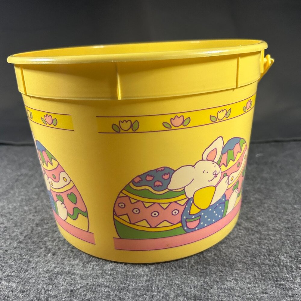 Vintage Easter Basket Bucket Pail Plastic Mold Yellow Bunny Egg USA